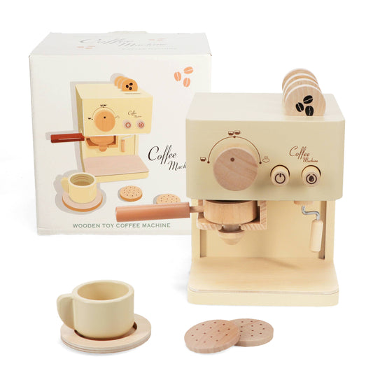Wooden toy coffee machine playset