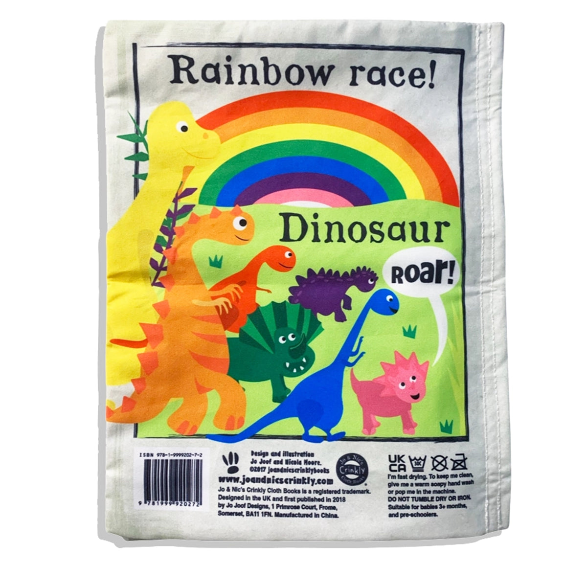 Nursery Times Crinkly Newspaper - Rainbow Dinosaurs - Jo & Nic's Crinkly Cloth Books - The Forgotten Toy Shop
