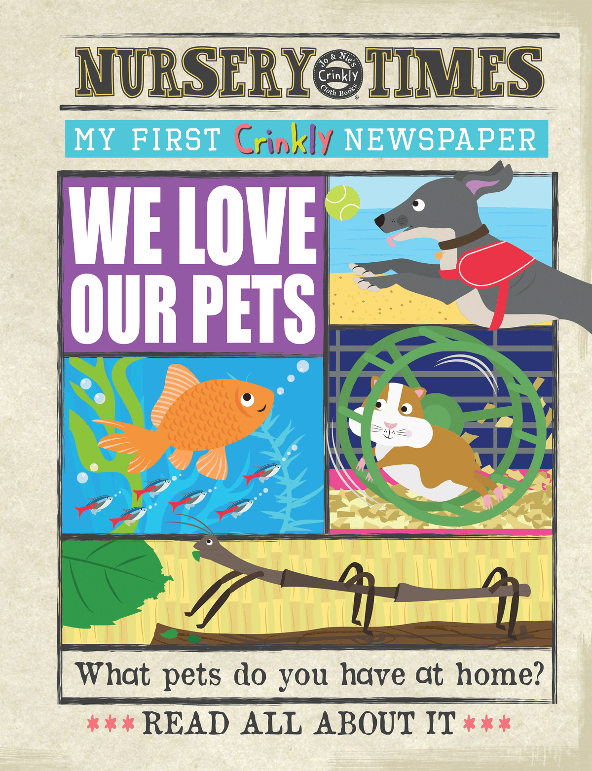 Nursery Times Crinkly Newspaper - We Love Our Pets